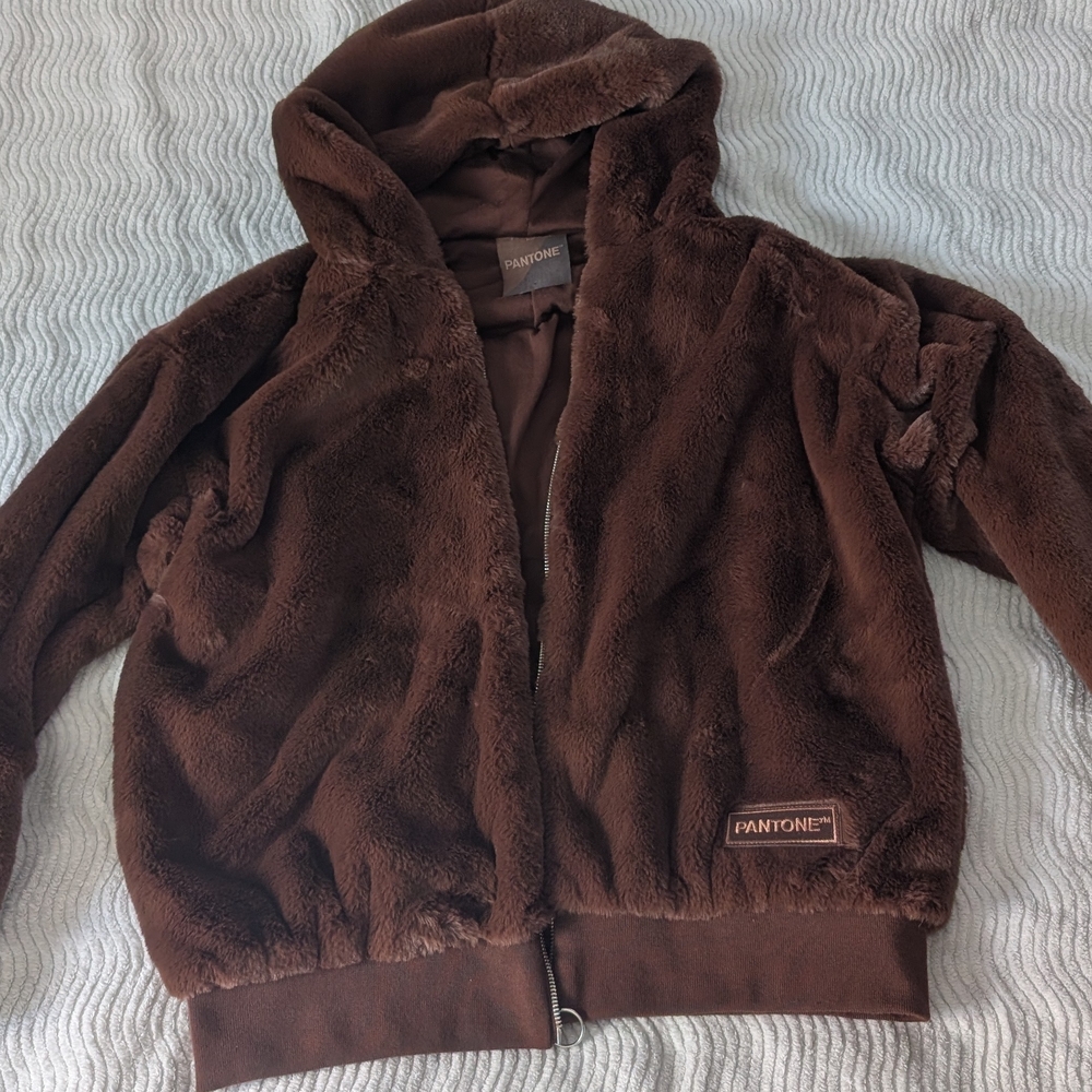 Forever21 PANTONEtm Women's Brown Teddy Jacket Chocolate Brown 0X/XL Ultra Soft